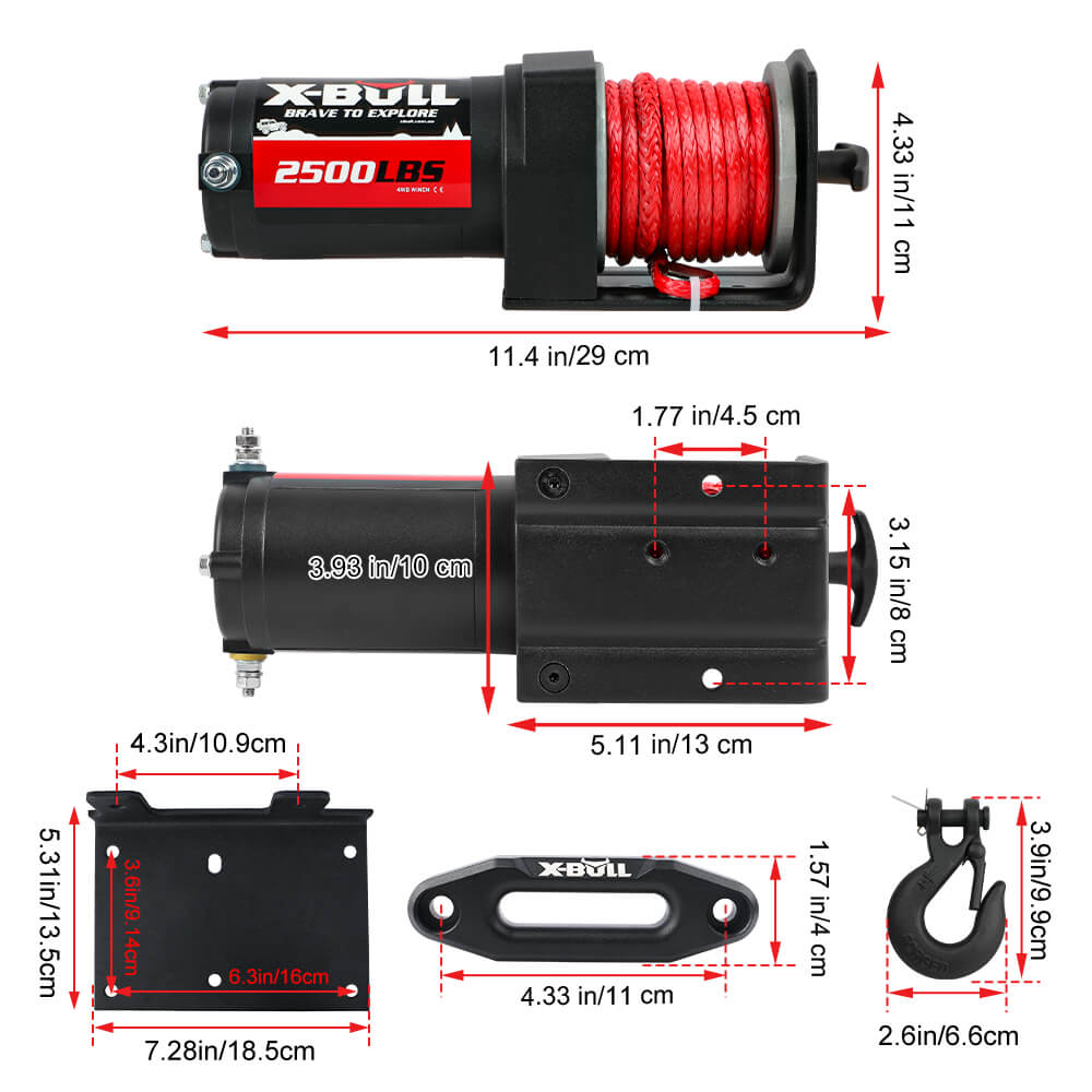 X-BULL 12V Electric Winch 2500LBS Synthetic Rope 15.2M ATV Boat Winch Trailer