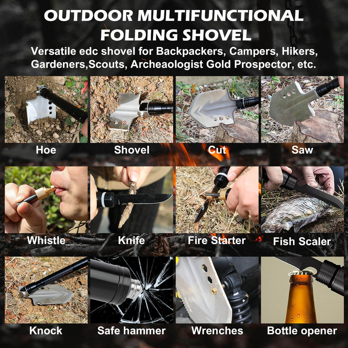 X-BULL Folding Shovel Outdoor Camping Survival Tools Multifunction Military