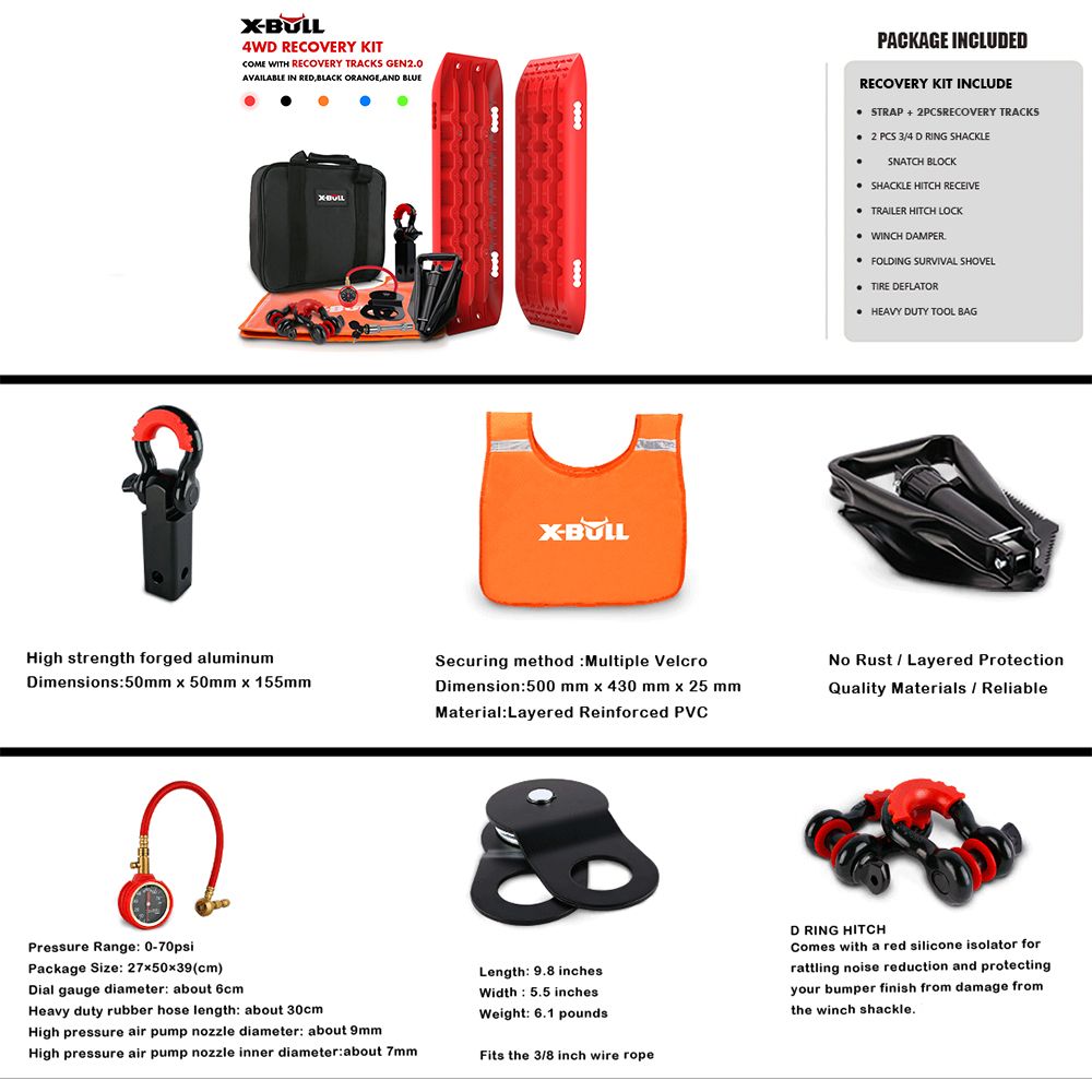 X-BULL Winch Recovery Kit 13PCS Recovery tracks /Snatch Strap Off Road 4X4