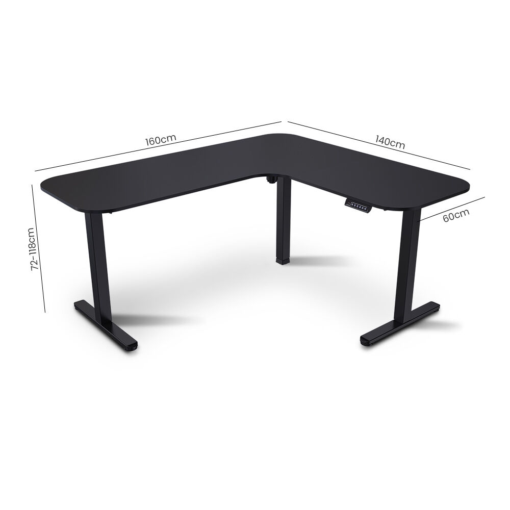 FORTIA Corner Standing Desk, 160x140cm, 72-118cm Sit to Stand Up Electric Height Adjustable, Black