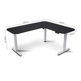 FORTIA Corner Standing Desk, 160x140cm, 72-118cm Sit to Stand Up Electric Height Adjustable, Black Desktop/Silver Frame