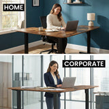 FORTIA Corner Standing Desk, 160x140cm, 72-118cm Sit to Stand Up Electric Height Adjustable, Walnut Style Desktop/Black Frame