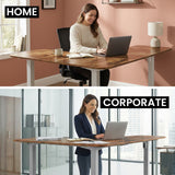 FORTIA Corner Standing Desk, 160x140cm, 72-118cm Sit to Stand Up Electric Height Adjustable, Walnut Style Desktop/Silver Frame