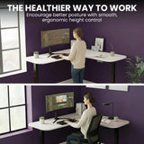 FORTIA Corner Standing Desk, 160x140cm, 72-118cm Sit to Stand Up Electric Height Adjustable, White Desktop/Black Frame