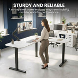 FORTIA Corner Standing Desk, 160x140cm, 72-118cm Sit to Stand Up Electric Height Adjustable, White Desktop/Black Frame
