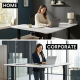 FORTIA Corner Standing Desk, 160x140cm, 72-118cm Sit to Stand Up Electric Height Adjustable, White Desktop/Black Frame