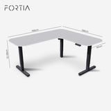 FORTIA Corner Standing Desk, 160x140cm, 72-118cm Sit to Stand Up Electric Height Adjustable, White Desktop/Black Frame