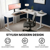 FORTIA Corner Standing Desk, 160x140cm, 72-118cm Sit to Stand Up Electric Height Adjustable, White Desktop/Silver Frame
