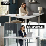 FORTIA Corner Standing Desk, 160x140cm, 72-118cm Sit to Stand Up Electric Height Adjustable, White Desktop/Silver Frame