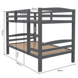 KINGSTON SLUMBER Single Bunk Bed Frame, Solid Pine 2-in-1 Modular Design, Converts to 2 Single Beds, For Kids, Grey