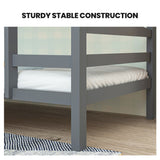 KINGSTON SLUMBER Single Bunk Bed Frame, Solid Pine 2-in-1 Modular Design, Converts to 2 Single Beds, For Kids, Grey