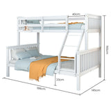Kingston Slumber Single Over Double Wooden Bunk Bed Frame, Triple Solid Pine 2-in-1 Modular Design, Converts to 2 Beds, For Kids, White