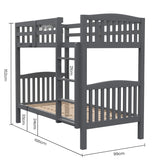 Kingston Slumber Single Bunk Bed Frame Solid Pine Wood Timber, Modular Design, Grey