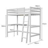 KINGSTON SLUMBER Wooden Kids Single Loft Bed Frame with Desk - White