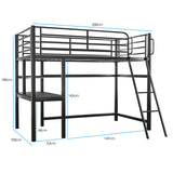 Gaming Loft Bed with Desk, Steel Metal Frame, Space Saving Design, for Single Mattress, Matte Dark Grey