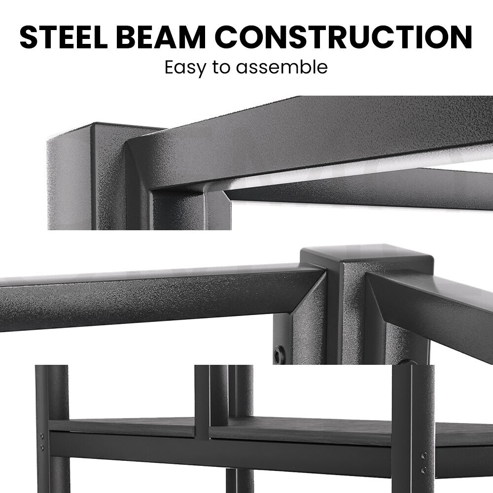 Gaming Loft Bed with Desk, Steel Metal Frame, Space Saving Design, for Single Mattress, Matte Dark Grey