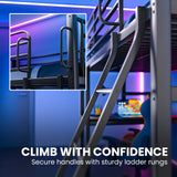 Gaming Loft Bed with Desk, Steel Metal Frame, Space Saving Design, for Single Mattress, Matte Dark Grey