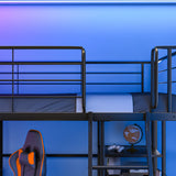 Gaming Loft Bed with Desk and Storage Cabinet, Steel Metal Frame, Space Saving Design, for Single Mattress, Matte Dark Grey