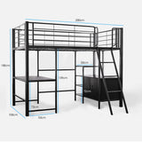 Gaming Loft Bed with Desk and Storage Cabinet, Steel Metal Frame, Space Saving Design, for Single Mattress, Matte Dark Grey
