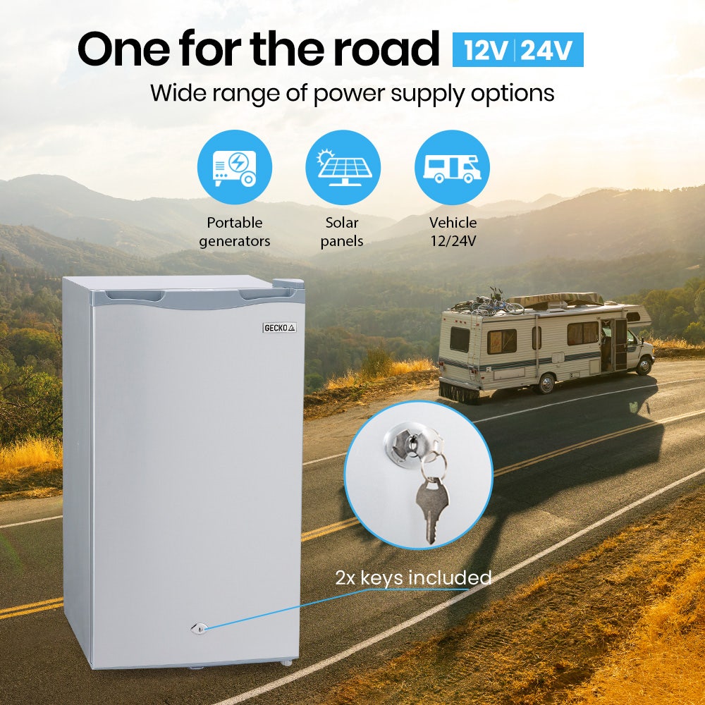 GECKO 95L Portable Upright Fridge Freezer Camping Caravans Bar Fridges Refrigerator 12V/24V/240V