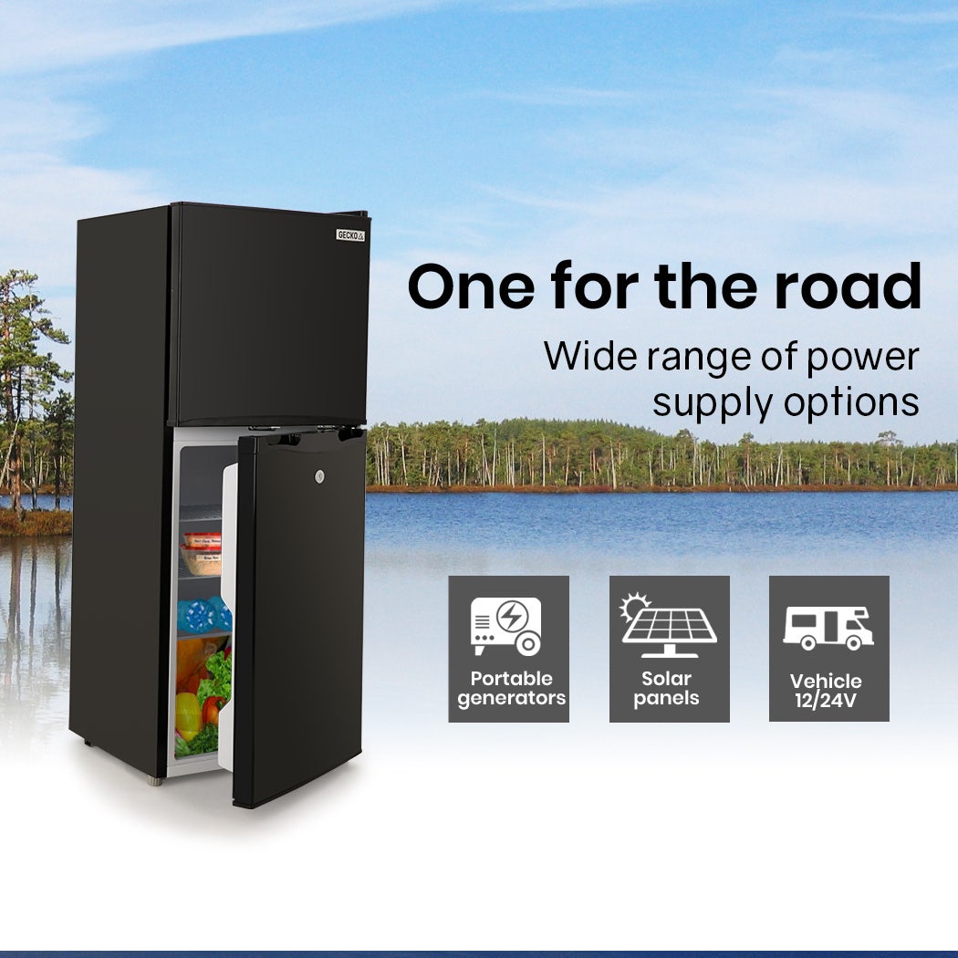 GECKO 125L Portable Upright Fridge, 12V/24V for Motorhome, Caravan, Black