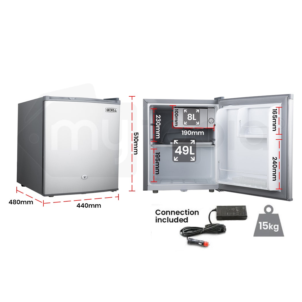 GECKO 57L Portable Camping Bar Fridge with Freezer 12V/24V, Silver