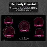 EuroChef 90cm 5 Zone Ceramic Cooktop, 8900W Electric, FlexiZone Adjustable Size Hobs, Touch Controls