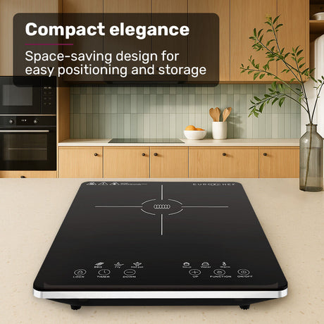 EUROCHEF Induction Benchtop Cooktop, 2000W, 9 Heat Levels, Fast Electric Portable Cooker, Touch Controls