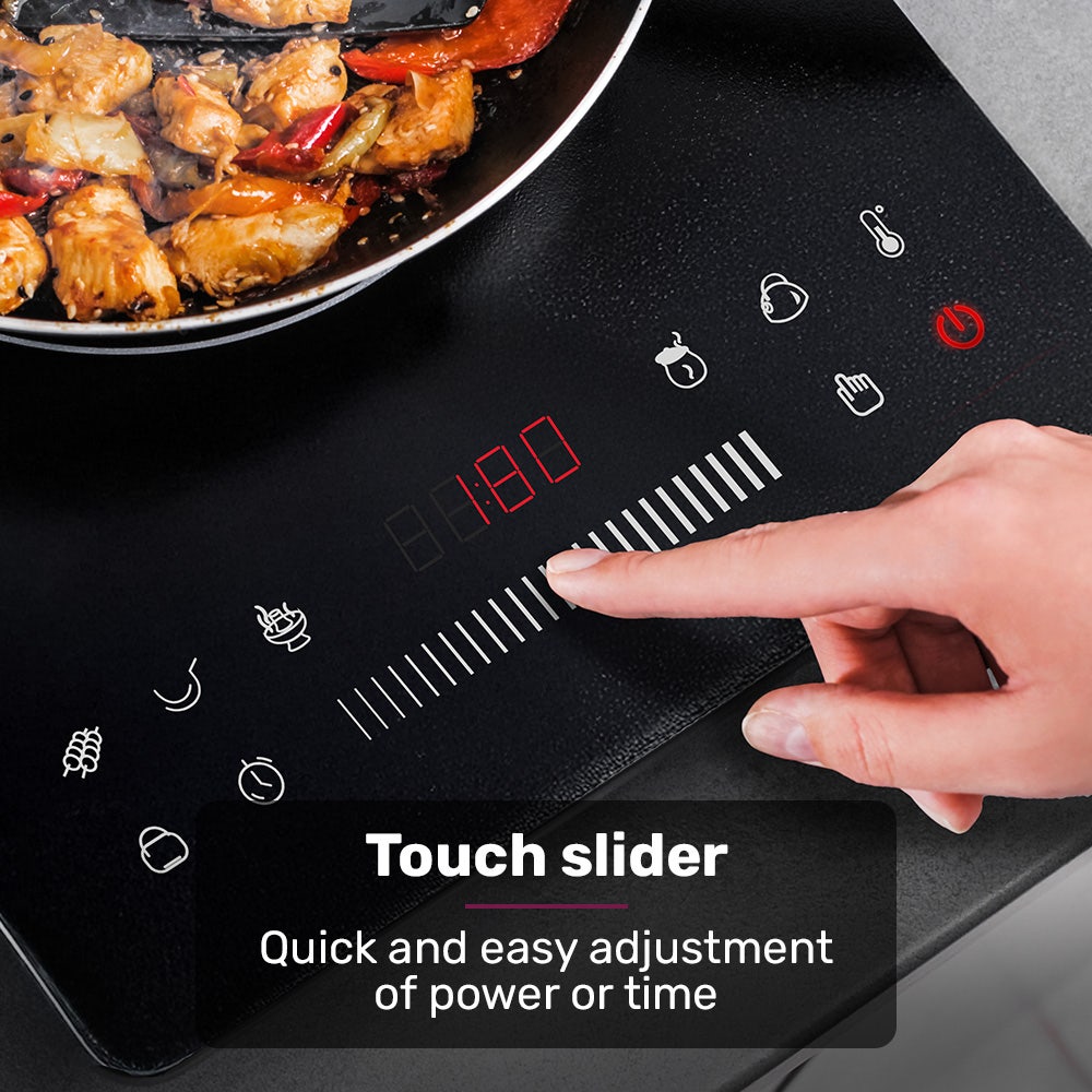 EUROCHEF Induction Cooktop, 2000W, 9 Heat Levels, Fast Electric Portable Cooker, Touch Controls with Slider