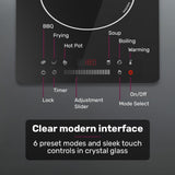 EUROCHEF Induction Cooktop, 2000W, 9 Heat Levels, Fast Electric Portable Cooker, Touch Controls with Slider