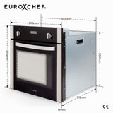 EuroChef 60cm Stainless Built-in 70L Grill 8 Function Fan Forced Electric Wall Oven