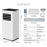 CARSON 2.05kW Portable Air Conditioner, with Fan & Dehumidifier Mode, Remote Control, 24hr Timer, Sleep Mode