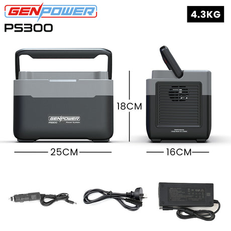 GENPOWER 300W Portable Lithium Power Station 288Wh LiFePo4, Multiple Voltage Output, 15W Wireless Charger, Ideal for Camping, Home Backup and Power Tools