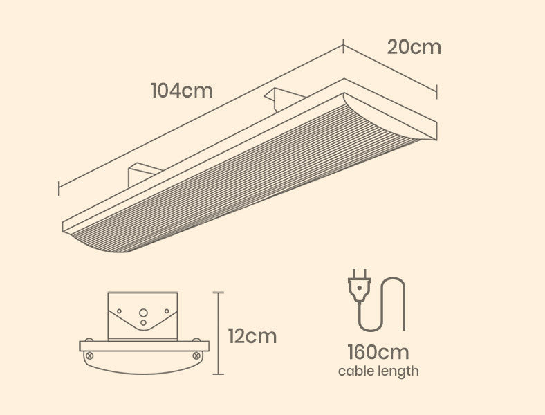 Outdoor Strip Radiant Heater Alfresco 2400W Ceiling Wall Mount Heating Bar Panel