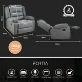 Fortia Luxury Recliner Lounge Chair, Single Faux Leather Armchair, for Home Theatre Cinema, Elderly, Grey