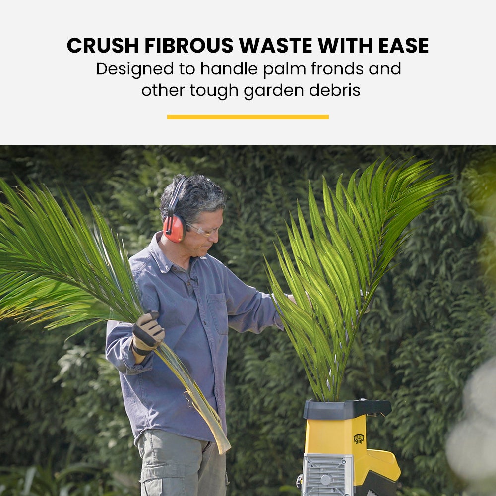MICHIGAN 2400W Electric Crushing Impact Shredder, Quiet High Torque Garden Mulcher Chipper, Shreds Palm Fronds