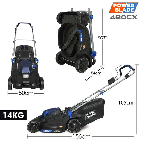 POWERBLADE 480CX 40V 17" Cordless Lawn Mower Kit, Fast Charger, 2 x 4Ah Batteries, 6 Stage Height, Brushless Electric, 430mm Cutting Path