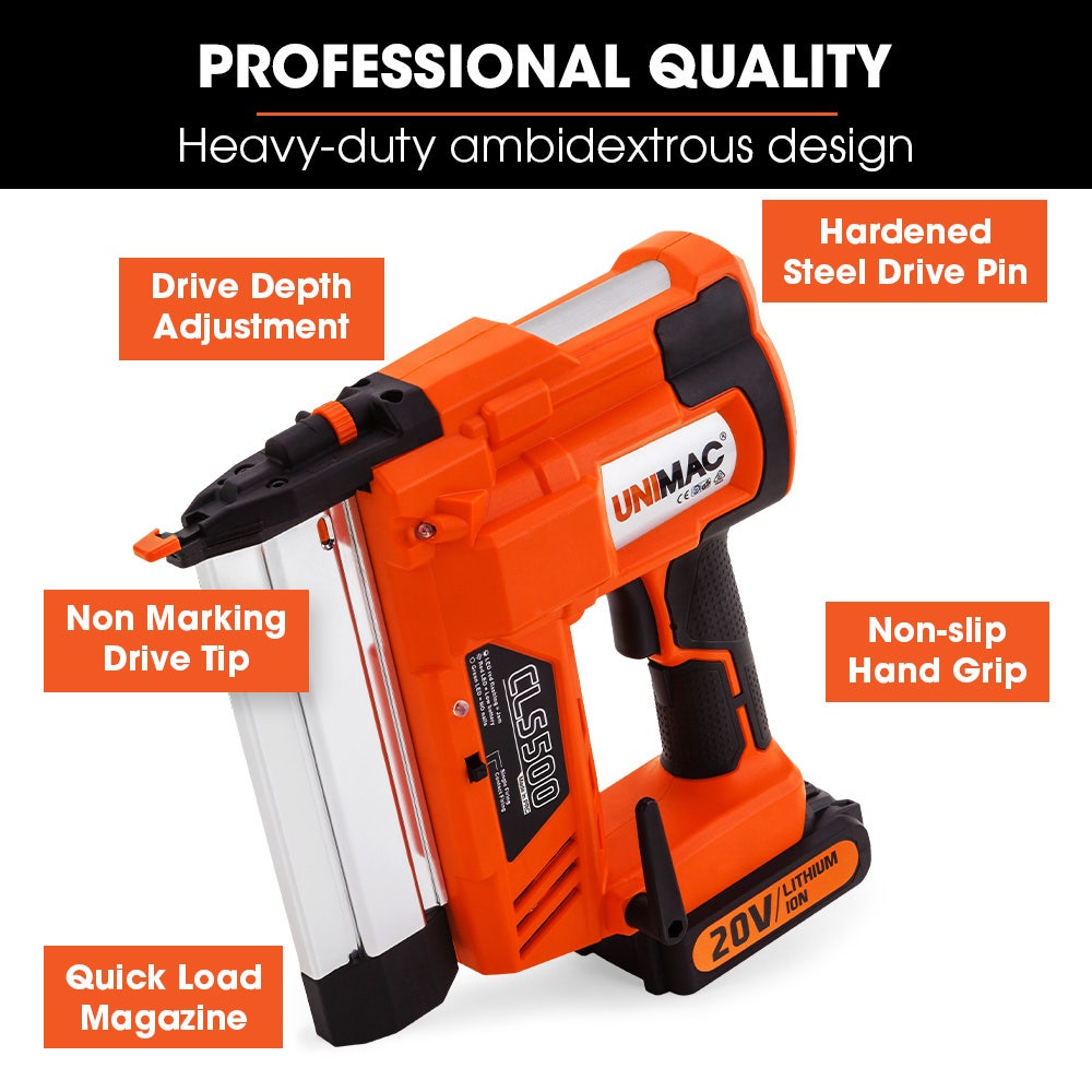 UNIMAC CLS500 15-50mm 18ga 2-in-1 Stapler/Brad Nail Gun, Cordless 20V Lithium Nailer