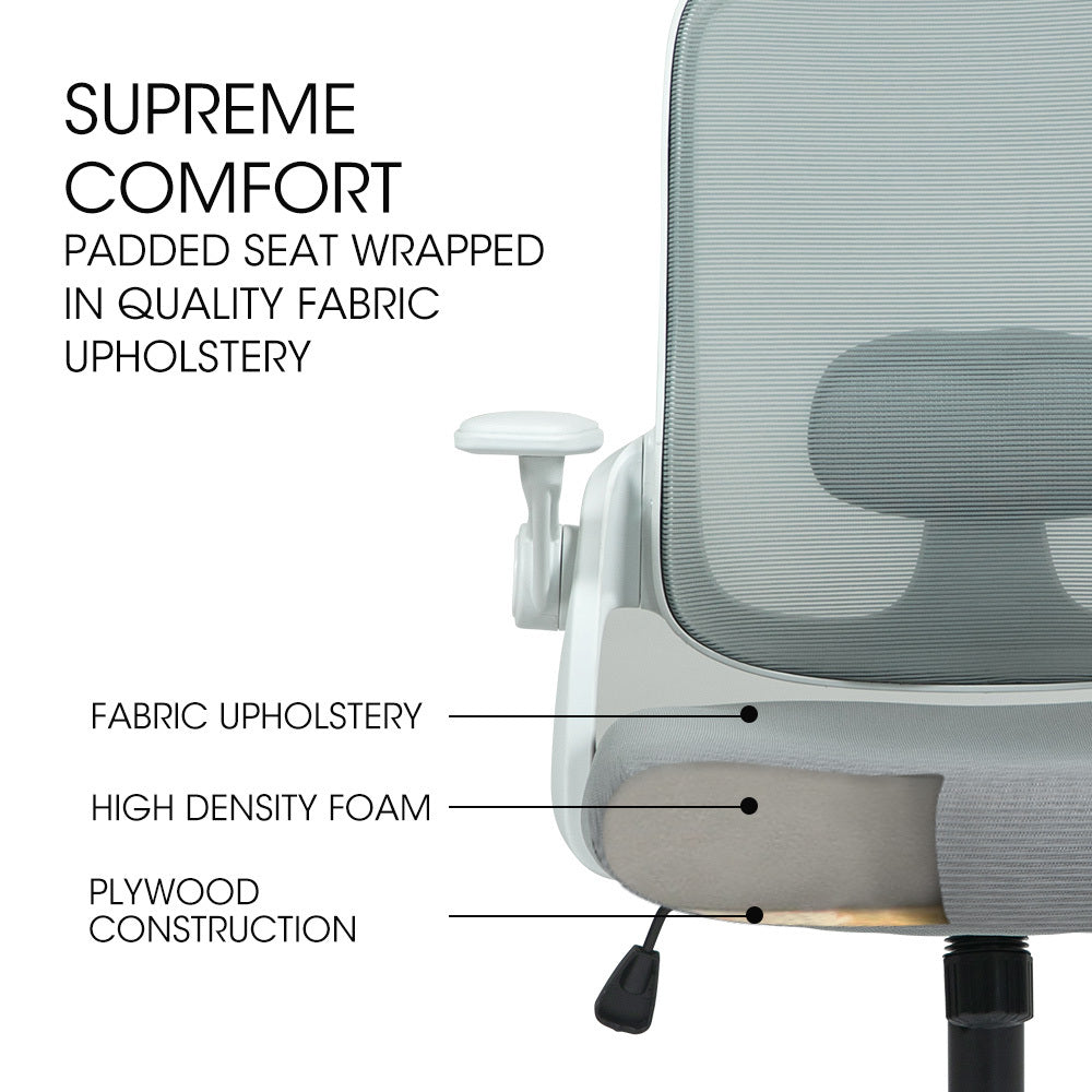 Fortia Ergonomic Office Desk Chair, Coolmesh Fabric, Adjustable Recline, Grey Mesh/White Frame