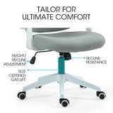 Fortia Ergonomic Office Desk Chair, Coolmesh Fabric, Adjustable Recline, Grey Mesh/White Frame
