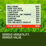 BAUMR-AG 65cc 7in1 Long Reach Garden Multi-tool, Pole Saw, Hedge & Line Trimmer, Brush Cutter, 12" Tree Trimming Pruning Chainsaw Bar, 2 Extension Shafts