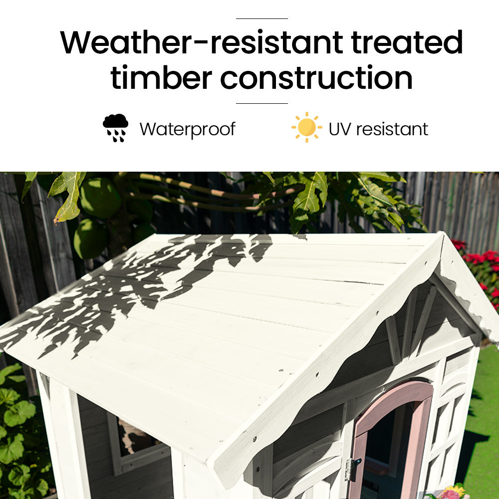 ROVO KIDS Cubby House, Wooden Outdoor DIY Timber Cottage Style Playhouse, for Children