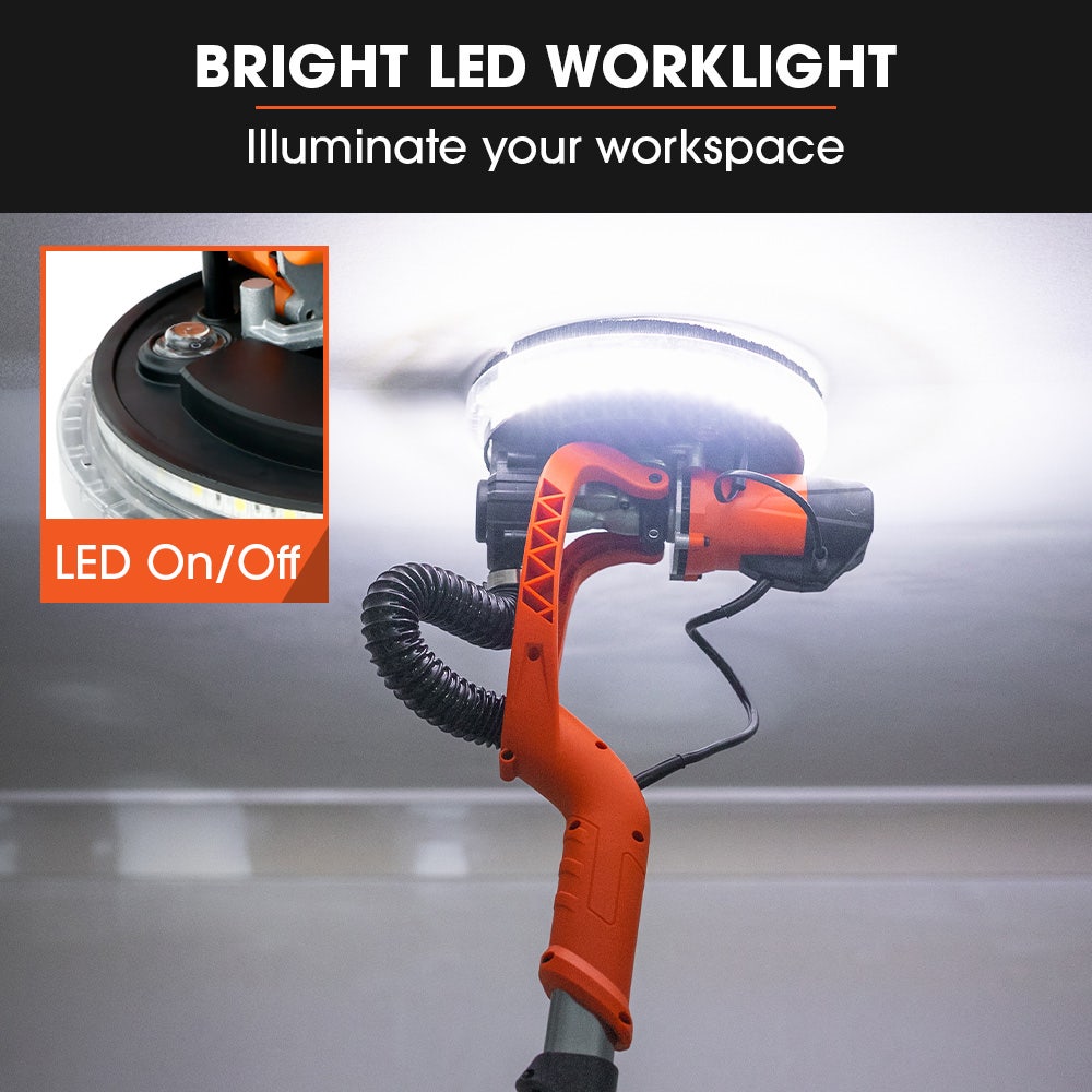 Unimac 225mm 750W Telescopic Long Reach Dry Wall Sander Kit, Foldable, Vacuum System, LED Worklight, 6x Sanding Discs