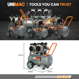 UNIMAC 50L 3.0HP Silent Oil-Free Electric Air Compressor, Portable, Twin Nitto Outlets