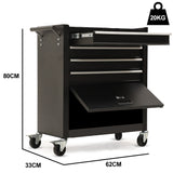 Bullet Pro 4 Drawer Tool Box Cabinet Trolley Storage, with 1-Door Toolbox Garage Organiser Set, Black