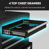 BULLET Pro 5 Drawer Tool Box Cabinet Chest Storage, with 1-Door Toolbox Garage Organiser Set, Black