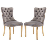 AADEN 2x Velvet Dining Chairs with Golden Metal Legs-Grey