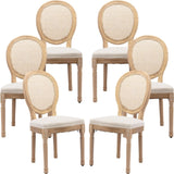 AADEN 6x Rattan Dining Chairs with Solid Wood Legs- Beige