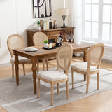 AADEN 6x Rattan Dining Chairs with Solid Wood Legs- Beige