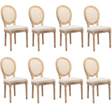 AADEN 8x Rattan Dining Chairs with Solid Wood Legs- Beige